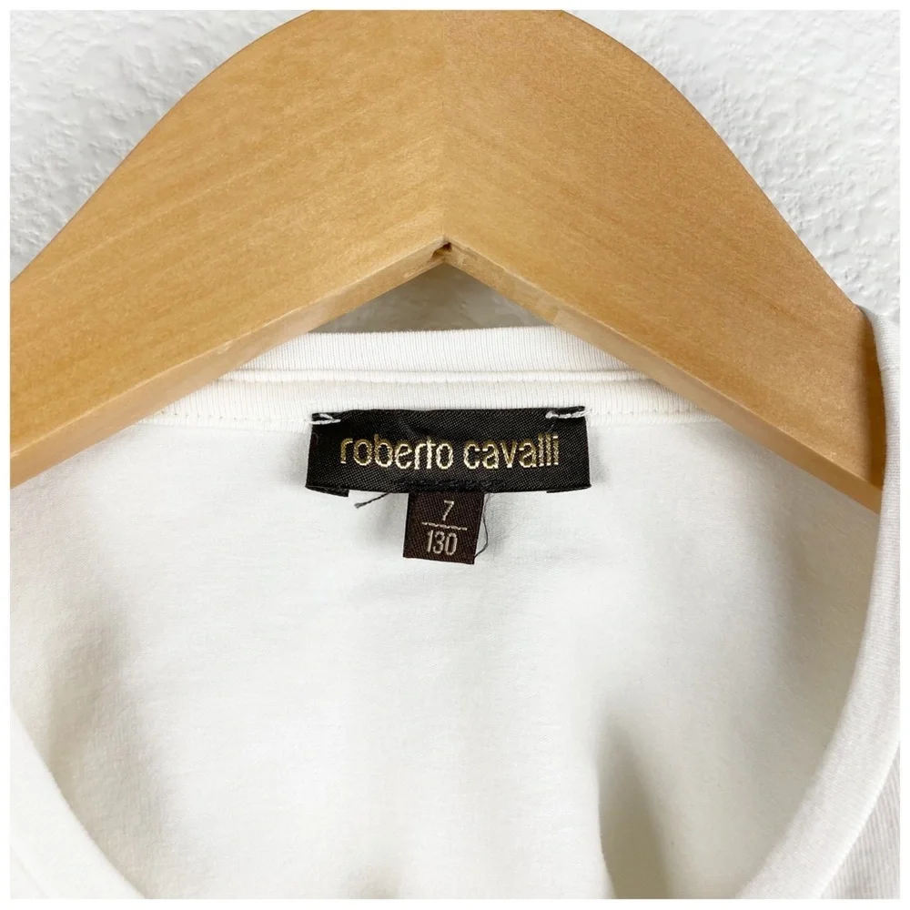 Roberto Cavalli Girl's White Gold Sequin Long Sleeve Top Size 7 Designer